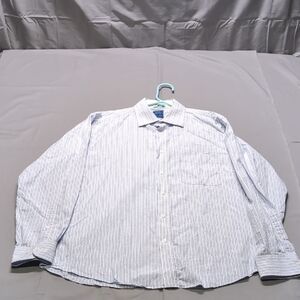Haspel Mens Blue White Striped Wrinkle Free Cotton Button Down Shirt 16.5 L